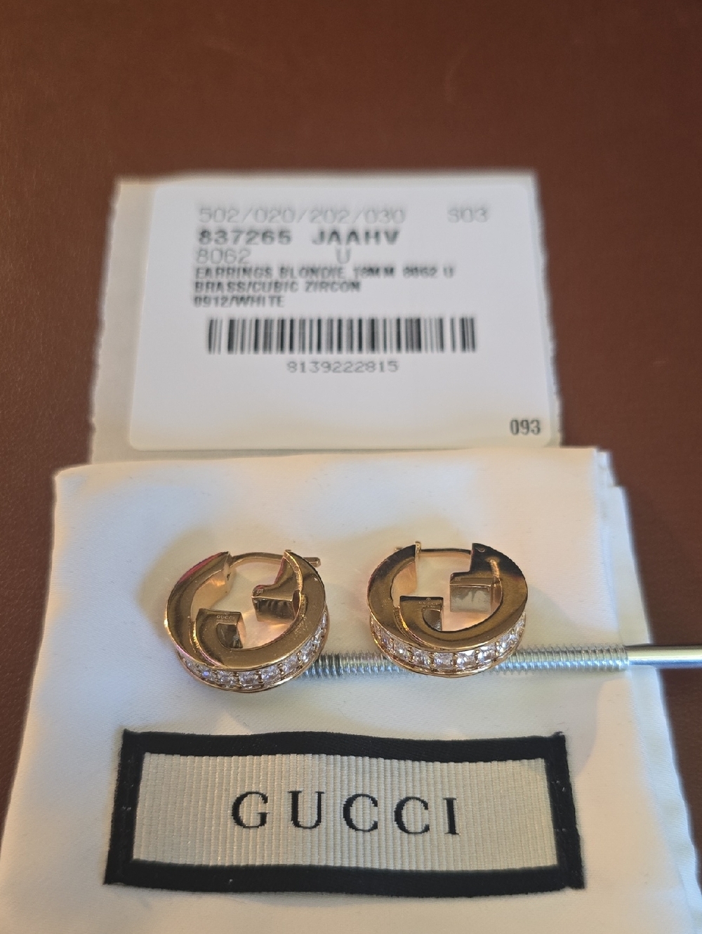 Gucci Yellow Gold Interlocking G Crystal Hoop Earrings With CZ Embelishments